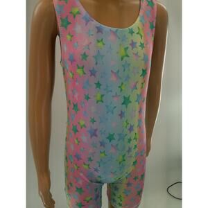 Dance Gymnastics Leotard Biketard Intermediate Child 6-7 Pastel Rainbow Stars